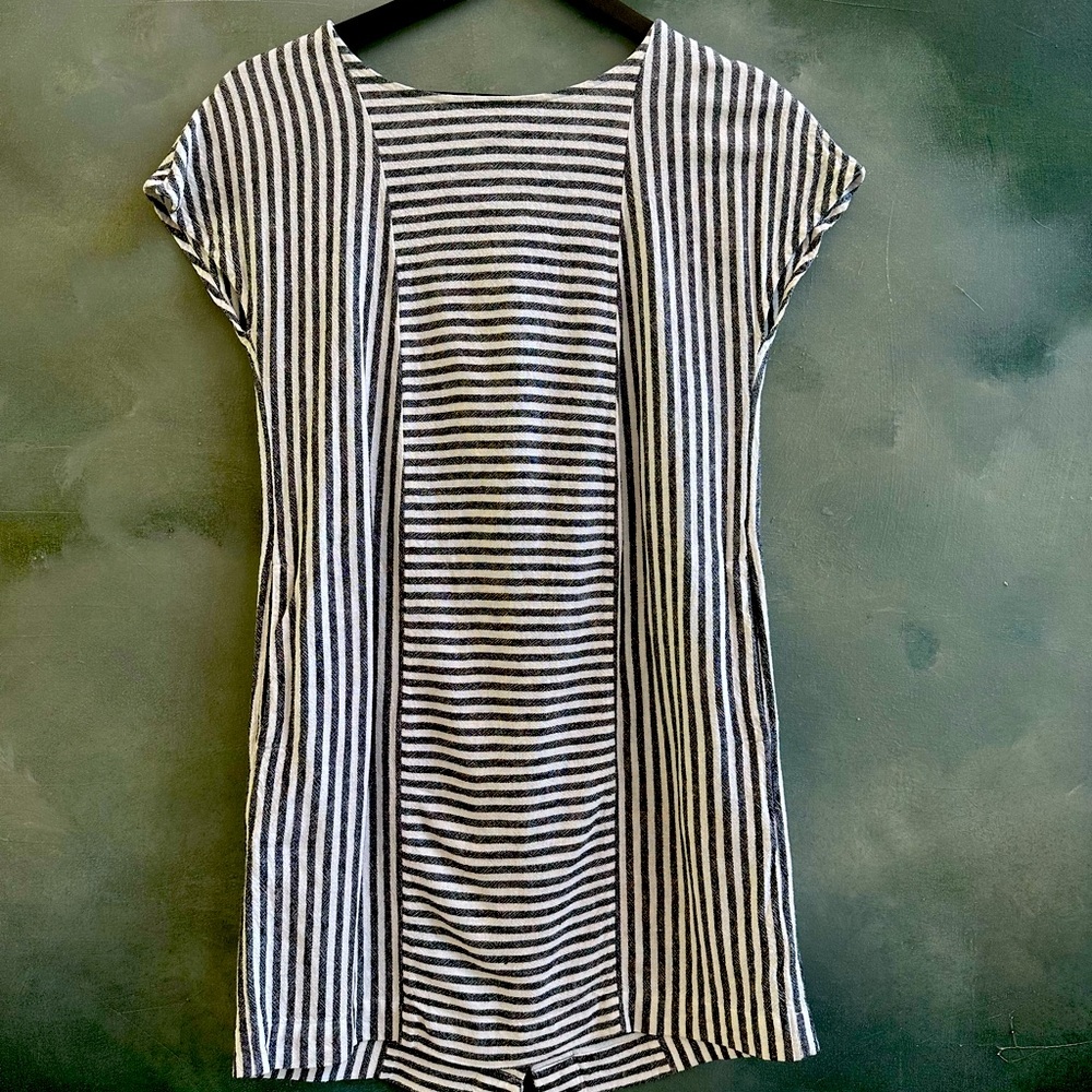 Madewell black/white stripe linen button back dress - size xs